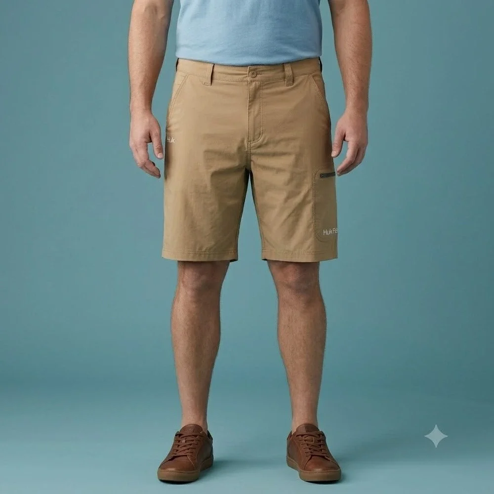 Huk‎ Fishing Performance Shorts Mens XXL Tan Khaki Cargo Pockets Outdoor